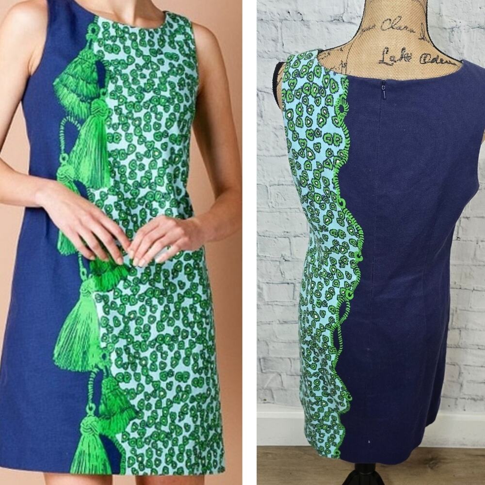 Lilly Pulitzer stephanie shift dress Sz 8 green blue sleeveless summer A22